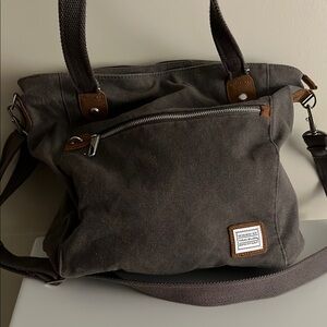 Travelon Gray Canvas Crossbody Tote with Brown Accents